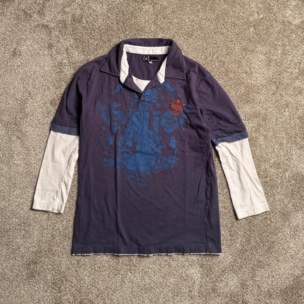 NAVY Y2K OXYGEN 2-IN-1 COLLARED LONG SLEEVE